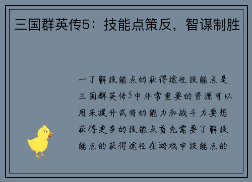 三国群英传5：技能点策反，智谋制胜